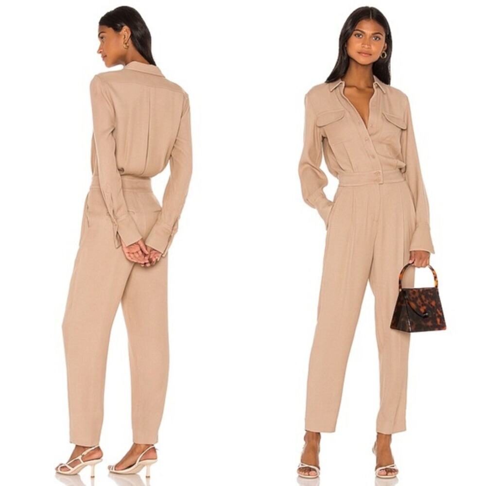Equipment Trianne Cargo Utility Jumpsuit Long Tailored Beige Tan Khaki US 4 $550